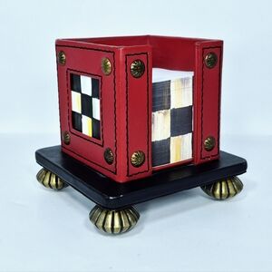 MacKenzie-Childs Courtly Check red leather note pad holder